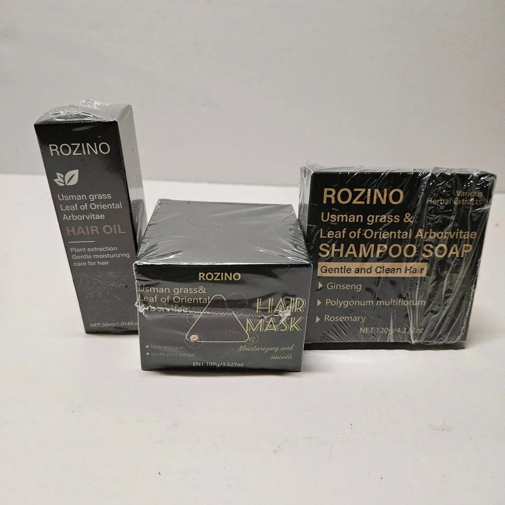 Rozino Usman Grass Oriental Arborvitae Hair Care Set Oil Mask Shampoo Soap 3pc